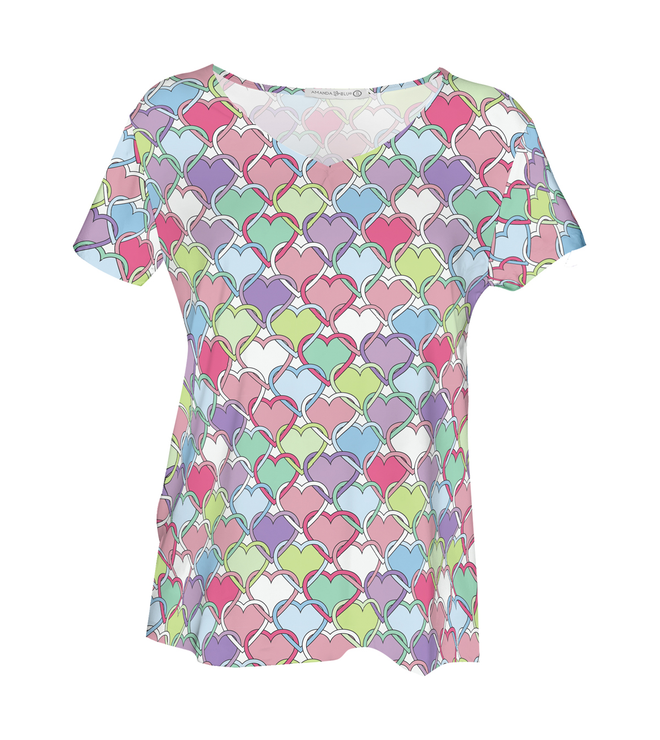 Love Lock Hearts V-Neck Top - M Multi Medium